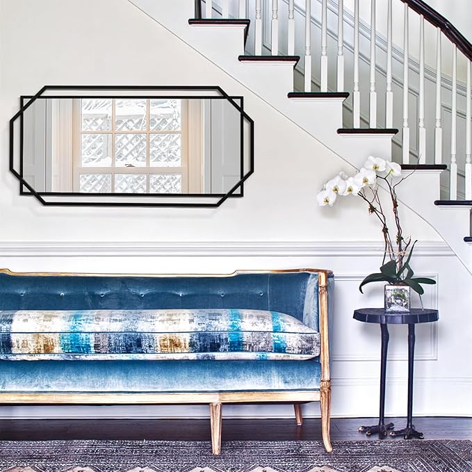 Large Black Frame Bathroom Mirror,Decorative Wall Mirror with Modern Metal Octagonal for Living Room, Bedroom, Dining Room, Entryway (46.5" x 23")