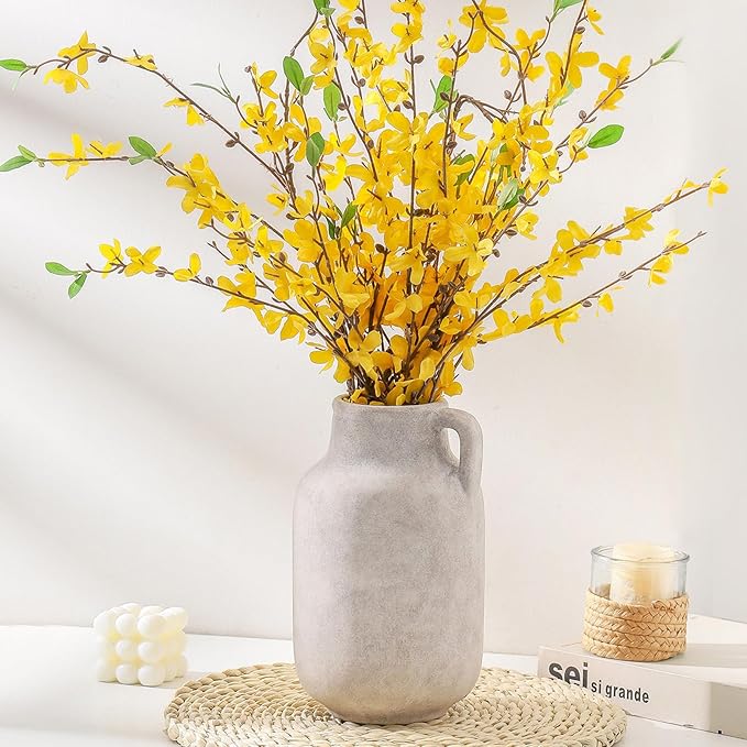 Ceramic Flower Vase Home Decor - 9.7 inch Large White Rustic Table Flowers Vases Living Room Bedroom Plant Decoration Farmhouse Vintage for Kitchen Shelf Office Coffee Dining Desk House Women