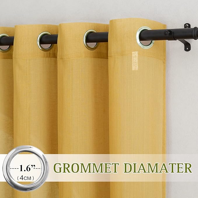 NICETOWN Linen Sheer Gold Curtains 63 inch Length 2 Panels, Grommet Natural Linen Flax Window Drapes Privacy with Light Filtering Curtains for Bedroom, Citrine, W52 x L63
