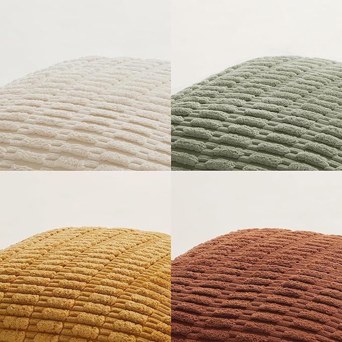 Fancy Homi 4 Packs Boho Fall Euro Decorative Throw Pillow Covers 28x28 Inch for Living Room Couch Bed, Rustic Farmhouse Home Decor, Soft Plush Striped Corduroy Square Colorful Cushion Case 71x71 cm