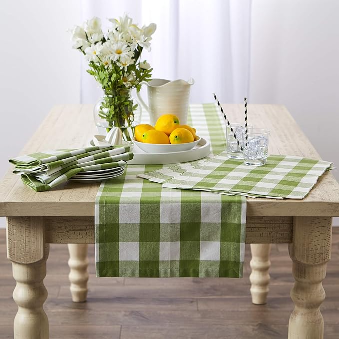DII Buffalo Check Collection, Classic Farmhouse Placemat Set, 13x19, Antique Green, 6 Piece