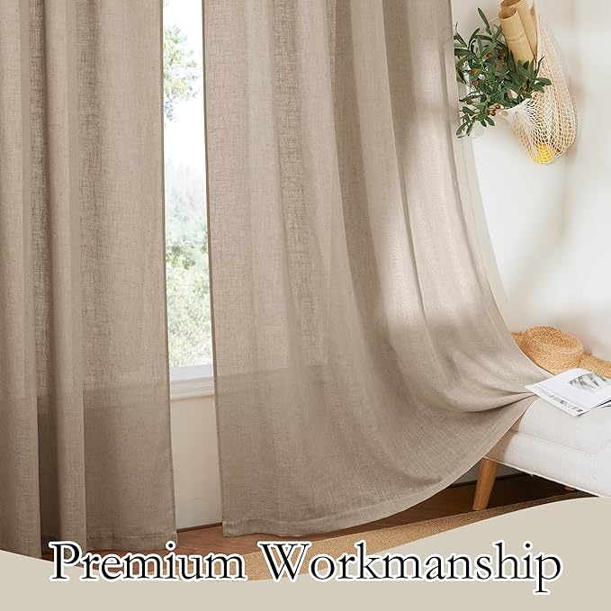RYB HOME Linen Curtains Over Sink 36 inches Length, 2 Panels Light Filtering Privacy Semi Sheer Curtains for Bathroom Kitchen Car Small Window, Length 36 by Width 52 inch, Khaki