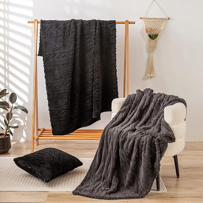 YUSOKI Sherpa Twin XL Blanket-3D Stylish Design Super Soft Fuzzy Cozy Warm Blanket Thick Plush Fluffy Furry Blankets for Teen Girls Women Couch Bed Sofa Chair Men Boys Gift(Black,65"x90")