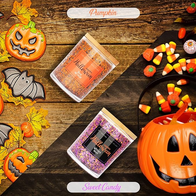 Halloween Gifts for Women - 2 Pack Pumpkin Candy Scented Candle Set, Boo Basket Stuffers, Nightmare Christmas Decor, Birthday Decorations Indoor