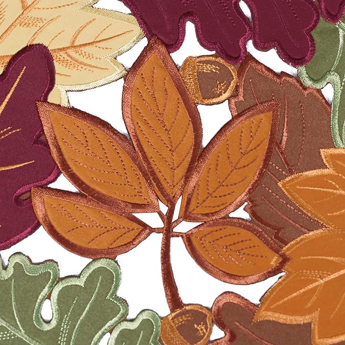 OWENIE Thanksgiving Table Doilies for Fall Home Decoartion, 15 Inch Round Placemats for Dining Table, Set of 4 PCS Harvest Maple Leaves Embroidered Table mats for Autumn