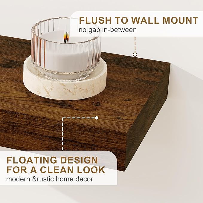 Fun Memories Floating Shelves for Wall, 40Inch Floating Shelves Set of 2, Hanging Shelf with Invisible Brackets, Wood Shelves for Living Room, Bedroom, Kitchen, Brown