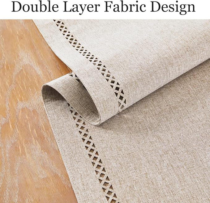 Burlap Style Farmhouse Table Runner, 13 x 60 Inch Coffee, Rustic Geometric Hollow Table Runners 60 Inches Long for Dresser Table Everyday Use, 13x60 Inches, Coffee