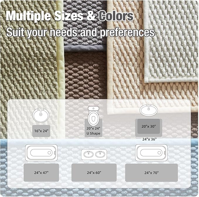 Bathroom Rugs Non Slip Washable, Super Absorbent Thin Bath Mat Small Quick Dry Low Pile Bathroom Rug, Ivory White 16"x24"