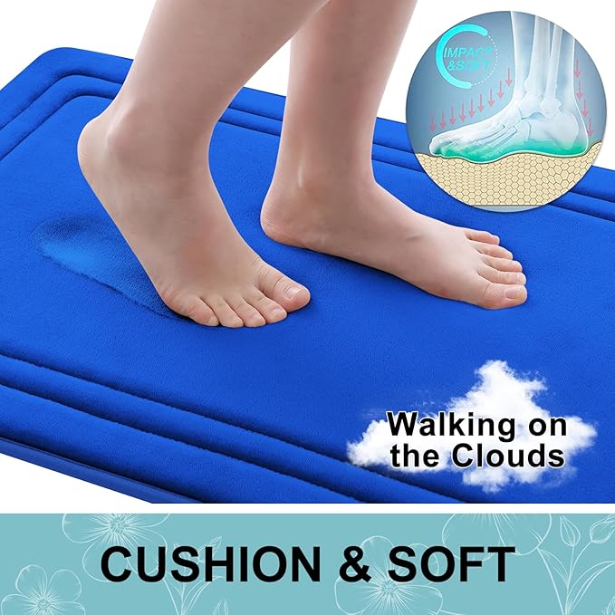 Grandaily Memory Foam Bath Mat Rug 30x20, Ultra Soft, Non-Slip and Absorbent Bathroom Rugs, Machine Wash Dry, Comfortable Bath Carpet for Bathroom Floor, Tub and Shower, Royal Blue