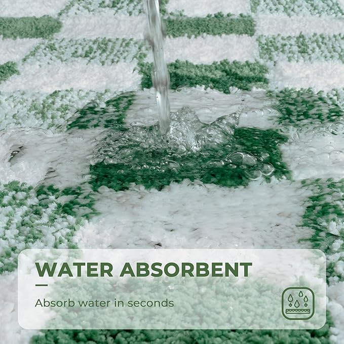 GRANNY SAYS Checkered Green Bathroom Rugs,32" x 20",Fluffy Rug, Absorbent Microfiber Ultra Soft Bath Mat Washable, Non-Slip Bath Mats for Bathroom, Cute Floor Mat for Tub, Shower, Bedroom