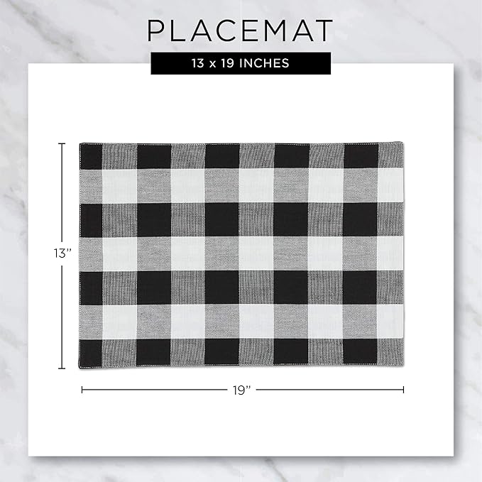 DII Buffalo Check Collection, Classic Farmhouse Placemat Set, 13x19, Navy & Cream, 6 Piece