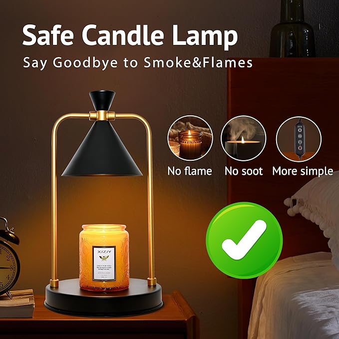 Candle Warmer Lamp with Timer Dimmer,Electric Candle Wax Warmer,Candle Lamp with Large Base for Scented Jar Candles,Gifts for Mom Women,House Warming Gifts for New Home Decor,Black