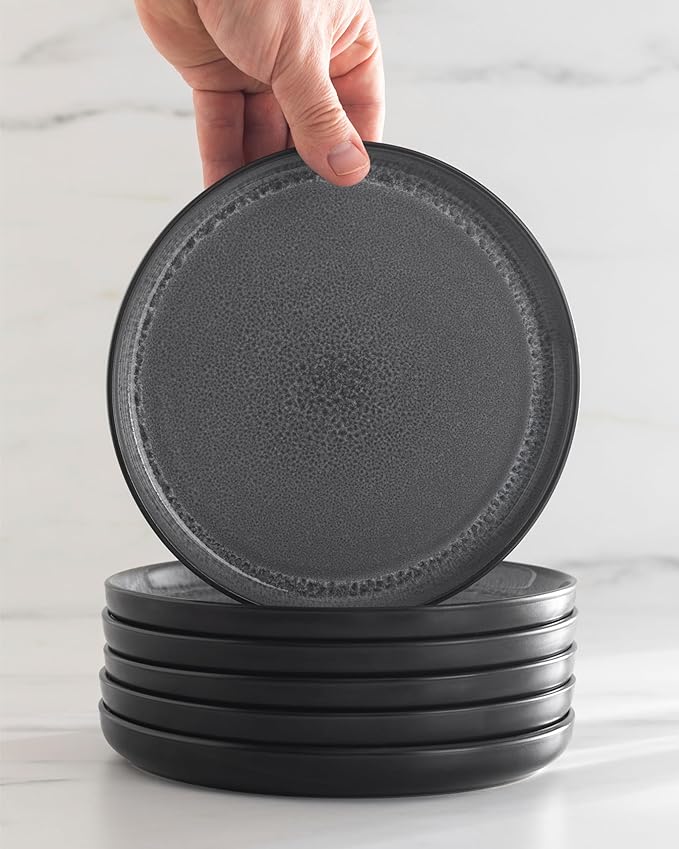 Breakfast Plates, Dessert Plates 8-piece Set Stoneware - Stylish Cake Plates Dishwasher-, Microwave-, Scratch-resistant - Small Plates, Salad Plates in Dark Gray