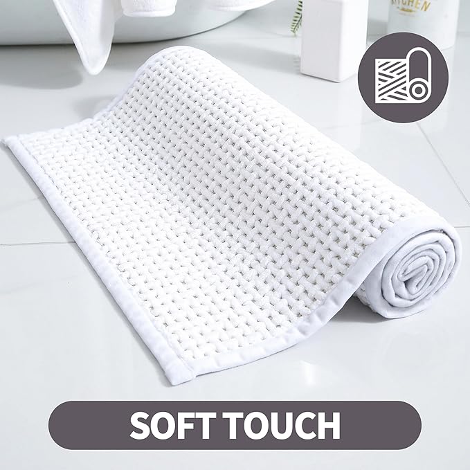 Thin White Bath Mat - 16x24, Washable Non-Slip Shower Mat for Bathroom