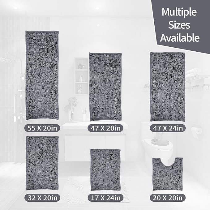 Bathroom Rugs Sets 3 Piece Washable, Luxury ,Chenille Bath Mat Set, Soft Plush Anti-Slip Rectangular Bath, Rug Super Absorbent.3 Pieces Bathroom (Dark Gray, 32"x20"+24"x16"+U Shape 20"x20")