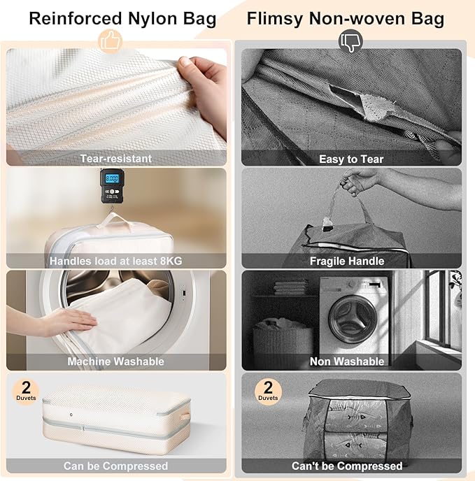 Comforter Storage Bag - Large Capacity Bedding Storage Bags Ultra Space Saving Self Compression Organizer, Washable Compression Bags for Storage Comforter Blanket Duvet Pillow, 4-Pack, Beige