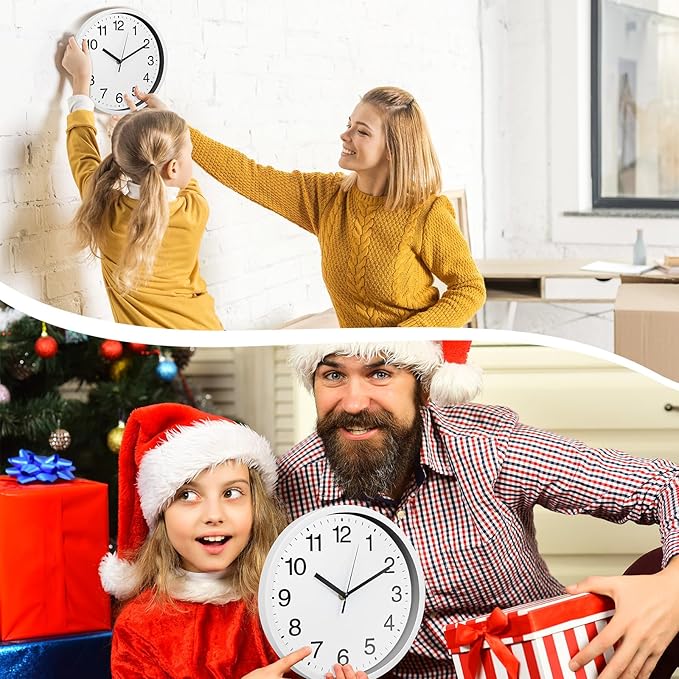 Inbagi 8 Pcs Wall Clock Large Silent Battery Operated Wall Clocks Modern Non Ticking Wall Clocks Bulk Decorative for Kitchen Office Living Room Home Bathroom Bedroom Classroom(White,12 Inch)