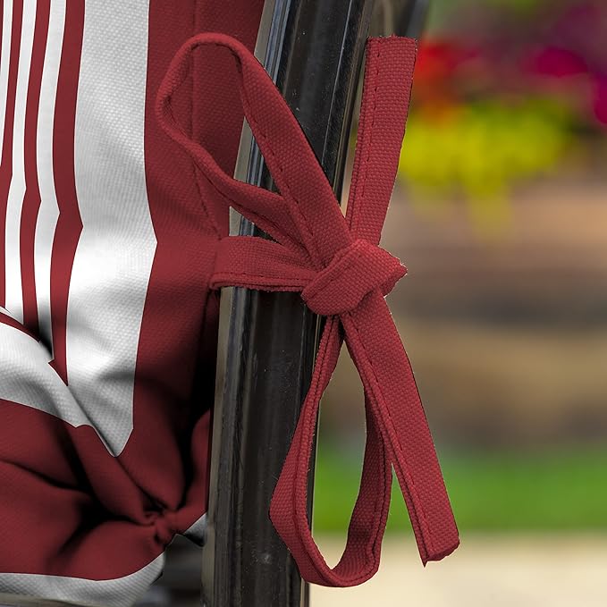 Arden Outdoor Dining Chair Cushion, 20 in x 20 in, Weather-Proof, Rain-Proof, Fade Resistant Patio Cushion for Patio, Dining, or Rocking Chairs 20 x 20, Ruby Red Cabana Stripe