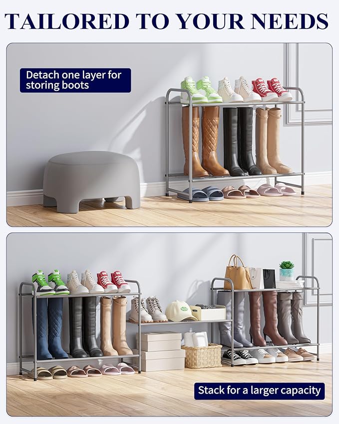 Kitsure Shoe Rack - Stainless Steel Shoe Organizer, Sturdy Shoe Rack for Closet and Front Door Entrance, Free Standing Shoe Shelf, Closet Organizers and Storage, Grey