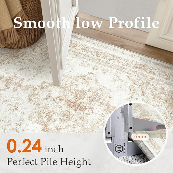 Runner Rug 3x7 Washable Beige Hallway Runner Vintage Boho Medallion Non Slip Distressed Retro Carpet Indoor Low Pile Long Soft Rug for Kitchen Entryway Bedroom Bathroom Laundry