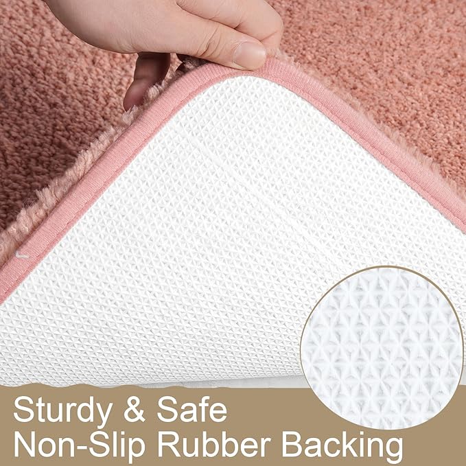 AROGAN Luxury Long Bathroom Runner Rug, 24x60 Inch Thick Soft and Absorbent Microfiber Non Slip Bath Mat, Rubber Backing Quick Dry Rugs Carpets, Machine Washable Plush Mats for Shower Floor, Pink