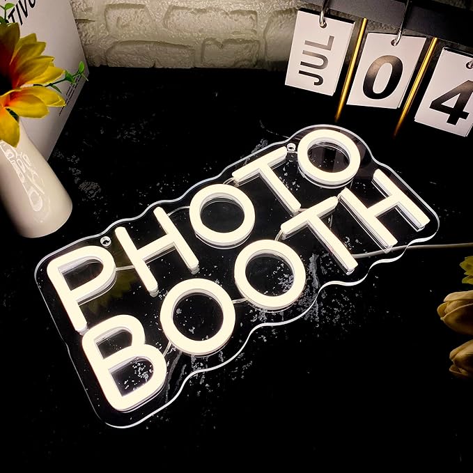 Photo Booth Neon Sign, Dimmable Photo Studio Sign Led Neon Light Led Light for Photography Bedroom Wedding Engagement Party Reception Gifts(11.8 * 5.9in)