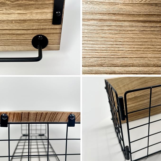 Floating Shelves Bathroom,Set of 3 Wall Mounted Shelves with Storage Baskets,Wall Shelves for Bathroom Wall Organizer,Over Toilet