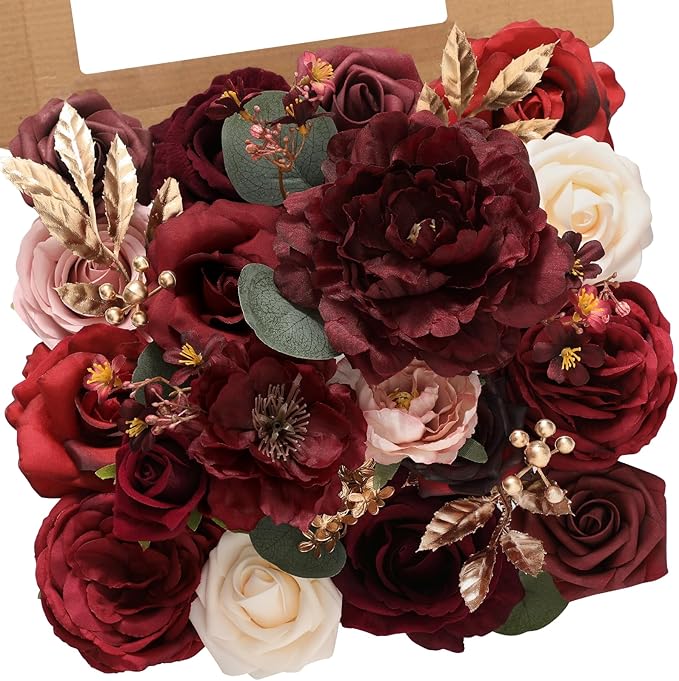 Serwalin Artificial Flowers Burgundy Pink Flowers Fake Wedding Flowers Cake Flowers for DIY Wedding Bouquets Bridal Shower Centerpieces Floral Arrangements Party Decor