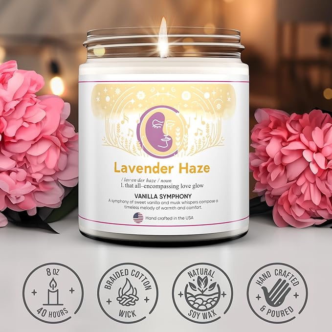 Taylor Inspired Lavender Haze Candle - Long Lasting Soy Wax Candle Gift Set for Taylor Fans - Luxury Scented Candles for Taylor Parties, Home, Birthday Candle - 5 Fragrances (8oz)