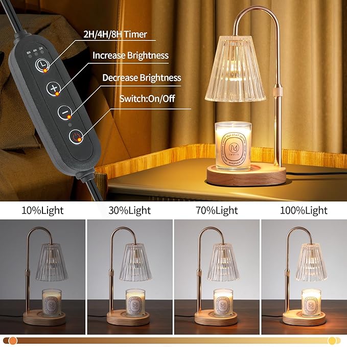 Candle Warmer Lamp WithTimer and Dimmer,Fragrance Electric Wax Melt Warmer with 2 Bulbs,Scented Jar Lamp,Mother's Day/Birthday/Christmas Gifts for Mom/Wife,Home Decor,Adjustable Height