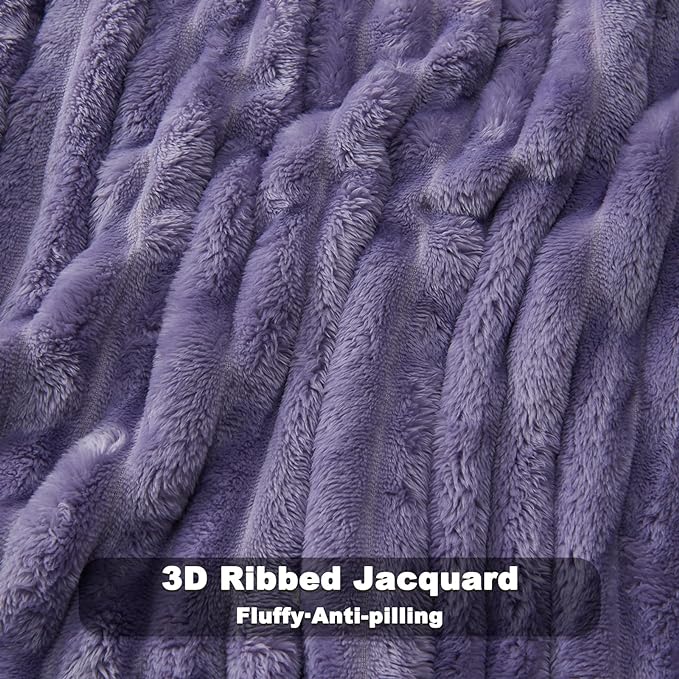 NEWCOSPLAY Super Soft Throw Blanket Lavender Premium Silky Flannel Fleece 3D Ribbed Jacquard Lightweight Bed Blanket All Season Use (Lavender Ribbed, Throw(50"x60"))