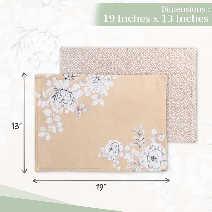 Maison d' Hermine Placemats Set of 4 100% Cotton Washable Cloth Place Mats, Reusable Table Mats for Kitchen Dining Decoration, Party, Wedding, Restaurant (Pretty Autumn, 13" x 19")