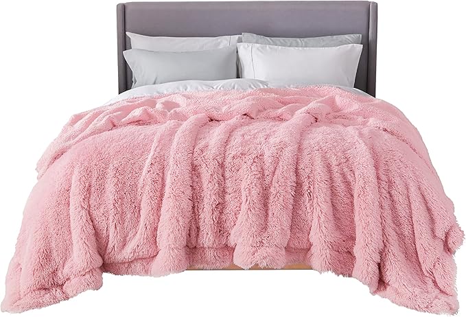 Bedsure Fluffy Pink King Size Blanket for Bed, Thick Soft Sherpa Faux Fur Fleece Bedding Fuzzy Plush Winter Warm Heavy Oversize Big Large King Blanket, Cozy Pink Gifts for Men Women, 108x90