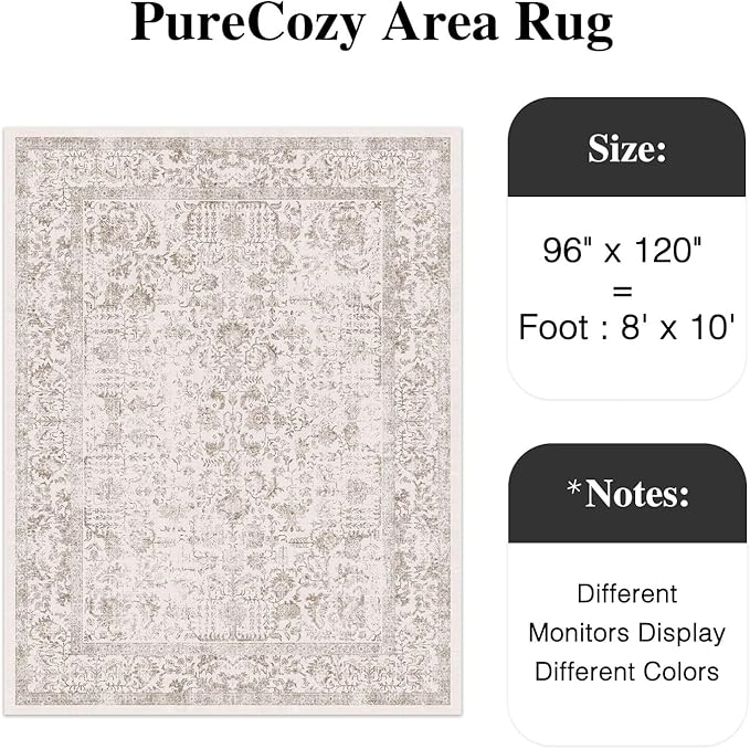 Light Brown Area Rug 8x10 Machine Washable Large Vintage Living Room Distressed Non Slip Carpet Traditional Indoor Bedroom Retro Floral Accent Throw Rug for Office Kitchen Dining Room