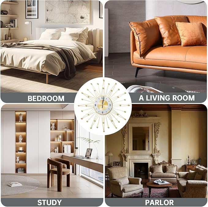 Wall Clock,24inch Decorative Wall Clocks Silent Quality Quartz Battery Operated,Large Wall Clock for Living Room,Kitchen,Home,Bathroom,Bedroom Wall Decor