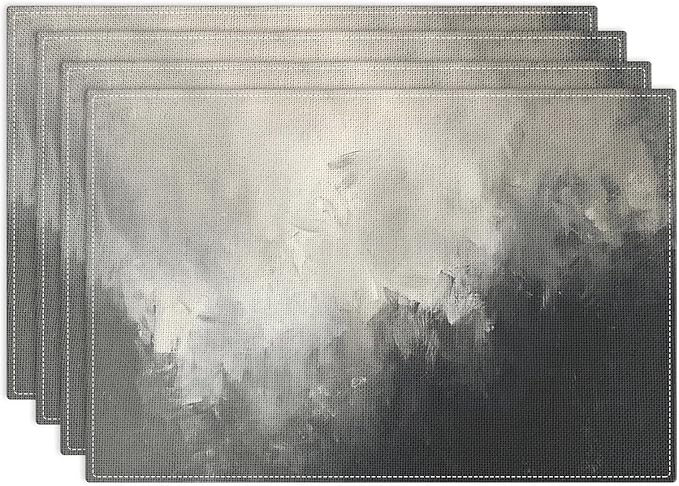 Emvency Farmhouse Placemats Set of 4, Abstract Gray and Black Vintage Art Painting 12x18 Inch Table Mats for Outdoor Home Party Kitchen Dining Decoration