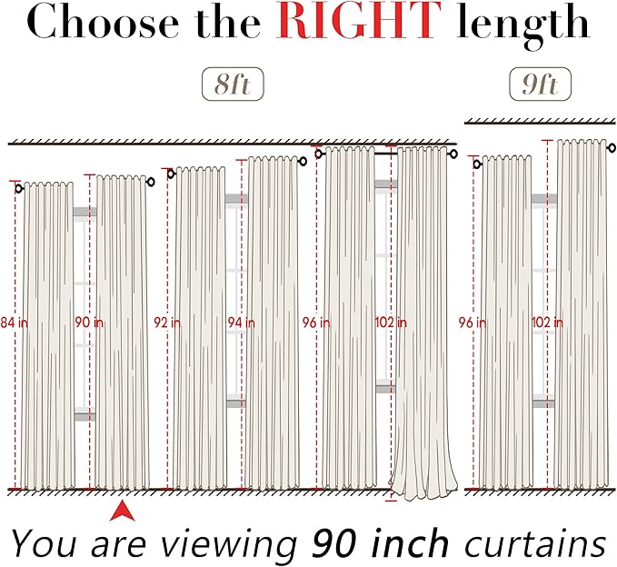 XTMYI 90 Inches Long Oatmeal Country Curtains for Living Room,Sheer Linen Shabby Chic Curtains for Bedroom 70 Inches Wide