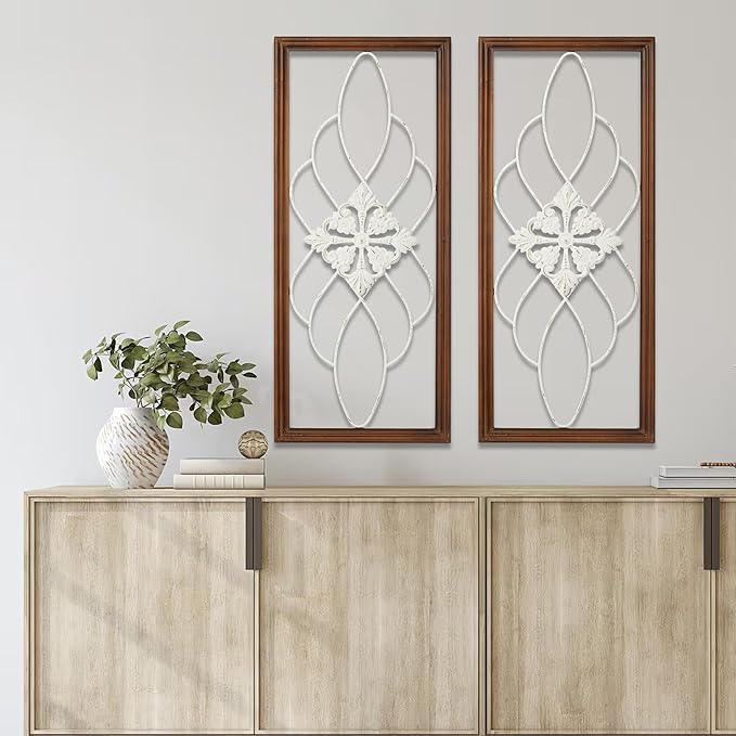 Sintosin Farmhouse Metal Wall Decor for Entryway, 14 x 35 Inch Hanging Burning Finished Wood Framed Wall Art, Decorative Bedroom Above Bed, Wrought Iron, One Piece