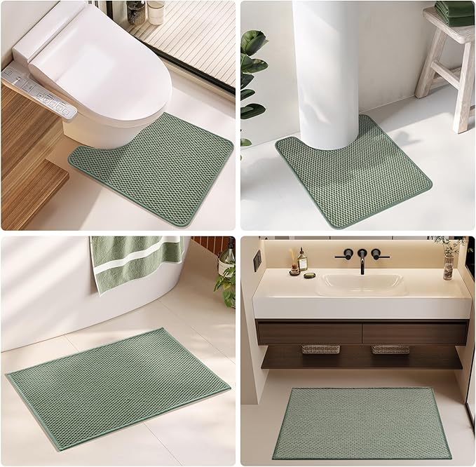 Bathroom Rugs Non Slip Washable, Super Absorbent Thin Bath Mat Quick Dry Low Pile Bathroom Rug, Sage Green 24"x47"