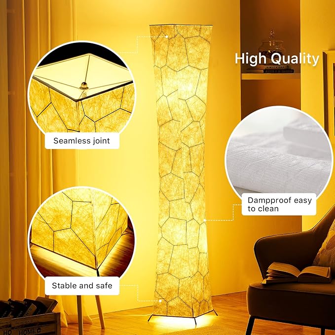 chiphy Floor Lamp, 52" Dimmable Standing Lamps, Adjustable 3 Level Brightness, 12Wx2 LED Bulbs,2400 Lumen, Marble Fabric Shade, Elegant Modern for Bedroom Living Room Kids Room