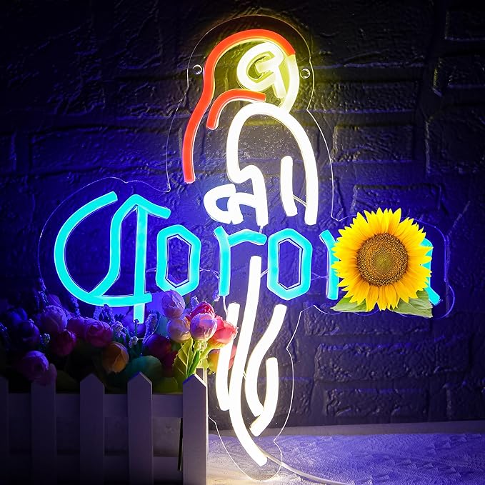 Parrot Beer Neon Sign for Wall Decor Bar Neon Led Sign for Home Bar Man Cave Beer Light for Club Store Restaurant Party Pub Birthday Gift USB Powered Size12.2 * 13.7inch(ZYLD079)