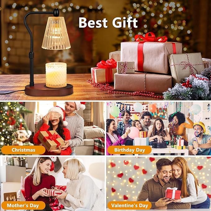 Candle Warmer Lamp with Dimmer 2 Bulbs, Candle Warmer with Timer Adjustable Height for Scented Wax Jar Candles, Gifts for Women Mom New Home, Christmas Gifts for Woemn Mothers Day, Birthday
