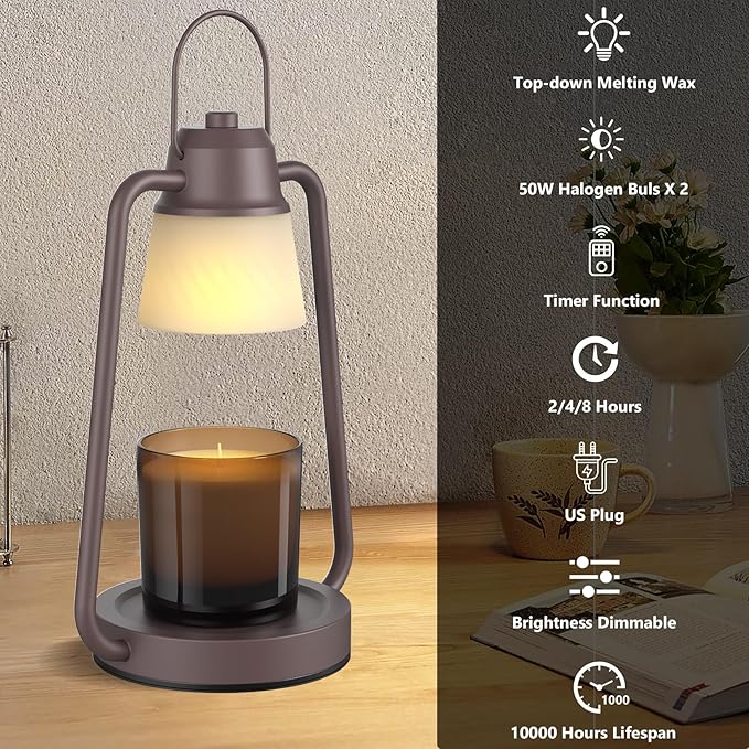 Candle Warmer Lamp with Timer, Dimmer Candle Warmer Scented Candles, Electric Wax Warmer for Jar Candles, Candle Lamp Warmer with 2 Bulbs,Home Decor, Birthday Gifts for Women Men