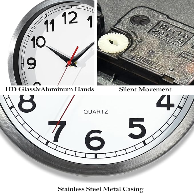 AYRELY® Wall Clock – 14 Inch Metal Decorative Modern Analog Clock, Silent Non-Ticking Battery Operated Large Classic Wall Clocks for Kitchen, Living Room, Bedroom, Office, Classroom(Classic-14in)