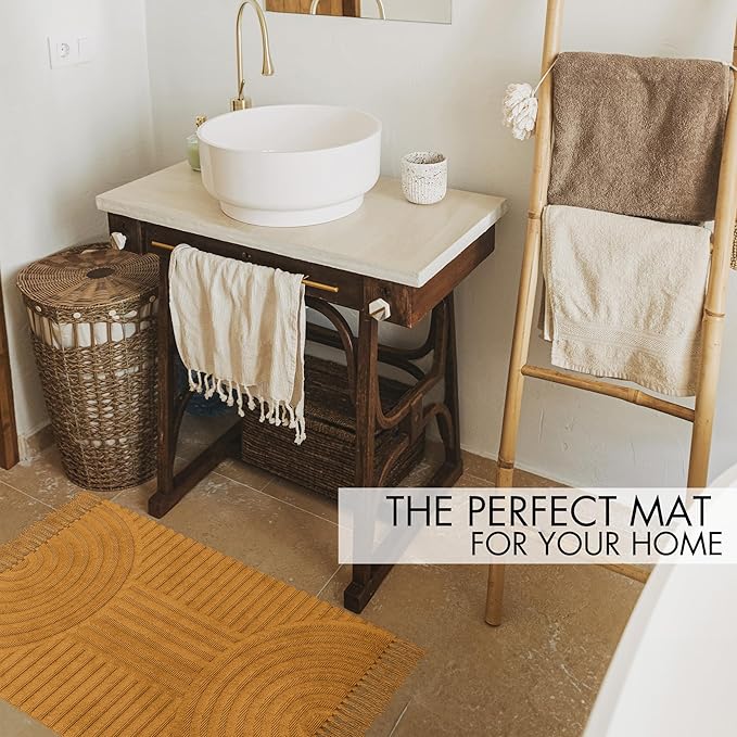 KIBAGA Beautiful Boho Rug with Tassels for Your Bathroom - Soft 2 x 3 ft. Cotton Rug Fits Perfectly Into Your Bath - Washable, Non-Slip Mat Ideal to Enhance Any Modern Home Decor, 24 x 36 inch