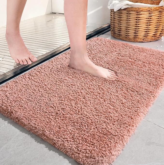 AROGAN Luxury Long Bathroom Runner Rug, 24x60 Inch Thick Soft and Absorbent Microfiber Non Slip Bath Mat, Rubber Backing Quick Dry Rugs Carpets, Machine Washable Plush Mats for Shower Floor, Pink