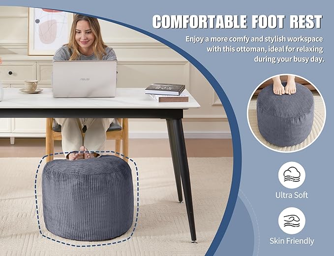Pouf Ottoman Foot Stools Ottoman with Foam Small Corduroy Ottomans for Living Room Ottomans Pouf 20x15 Floor Poufs Foot Rest for Office Chair Sage Green Foot Stool Small