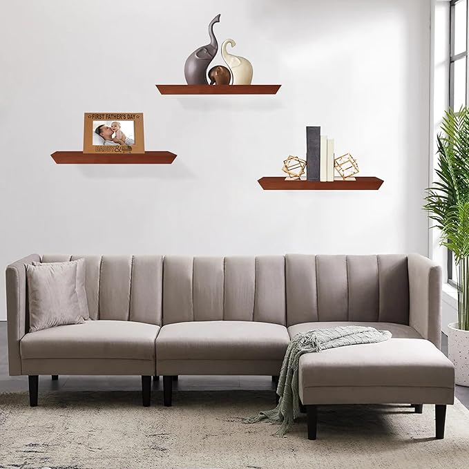 Wood Floating Shelves for Wall Set of 3, Wall Mounted Shelves for Living Room, Floating Wall Shelf for Bedroom, Bathroom, Room Decor, Brown