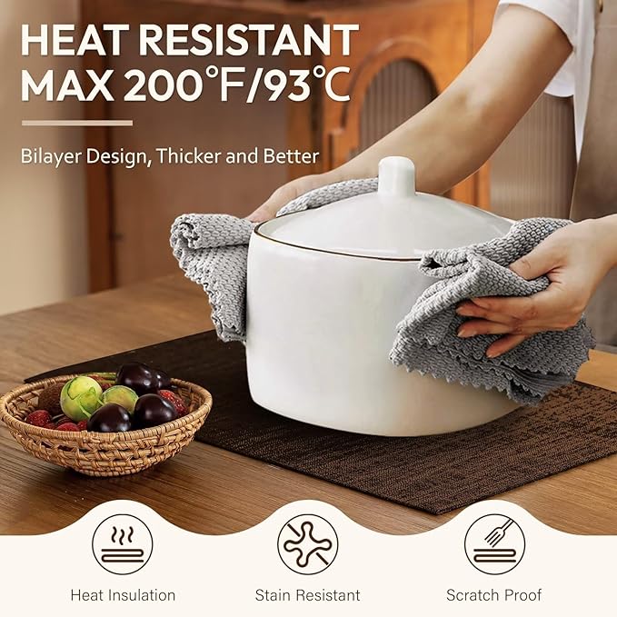 Placemats Set of 4, Dual-Layered Thickened Faux Linen Cloth Place Mats Heat Resistant Machine Washable Wrinkle Free Table Mats Indoor/Outdoor (Brown)