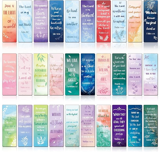 30 Pieces Christian Bookmarks Magnetic Bible Verse Bookmarks Religious Scripture Inspirational Church Supplies Motivational Prayer Page Clips for Kids Women Teachers Students School Gifts (Watercolor)